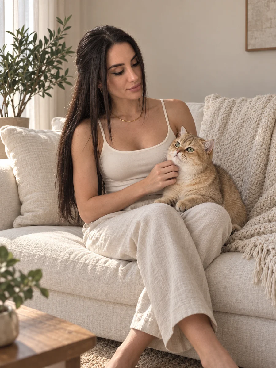 Ilona with a golden British Shorthair cat
